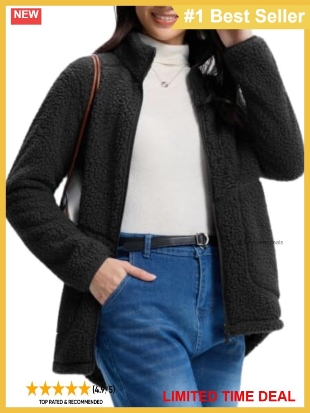 Women's Long Fleece Jacket Full Zip 5 Pockets Polyester